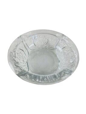 Kig Indonesia Ashtray Pressed Etched Glass Rose Pattern 4 Slots 6" Vintage